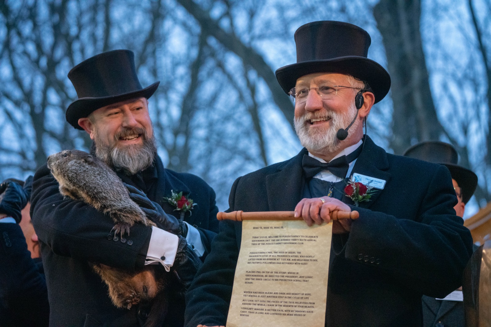 Punxsutawney Phil am Murmeltiertag 2022 in Pennsylvania